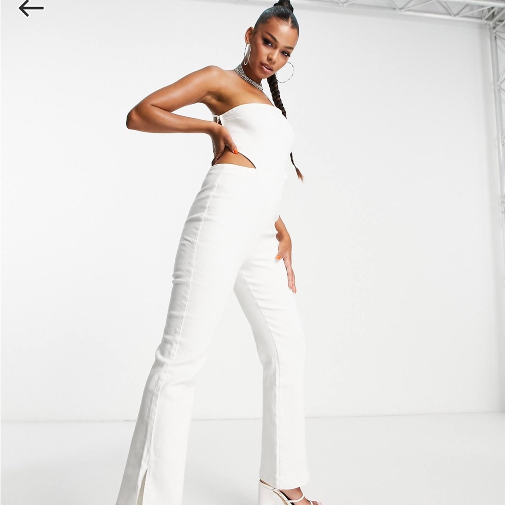 ASOS Strapless White Flare Jumpsuit